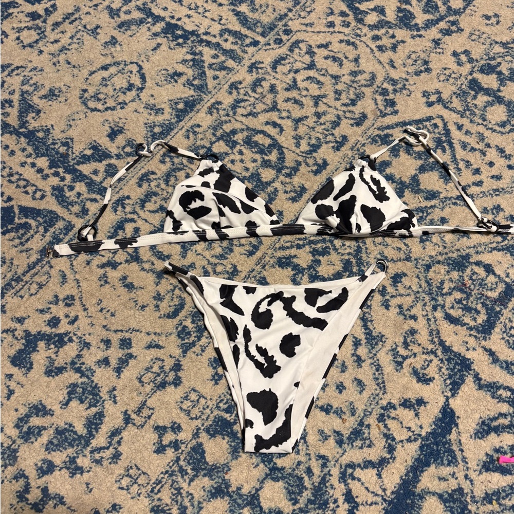 SHEIN Black and White Animal-Print Triangle Bikini